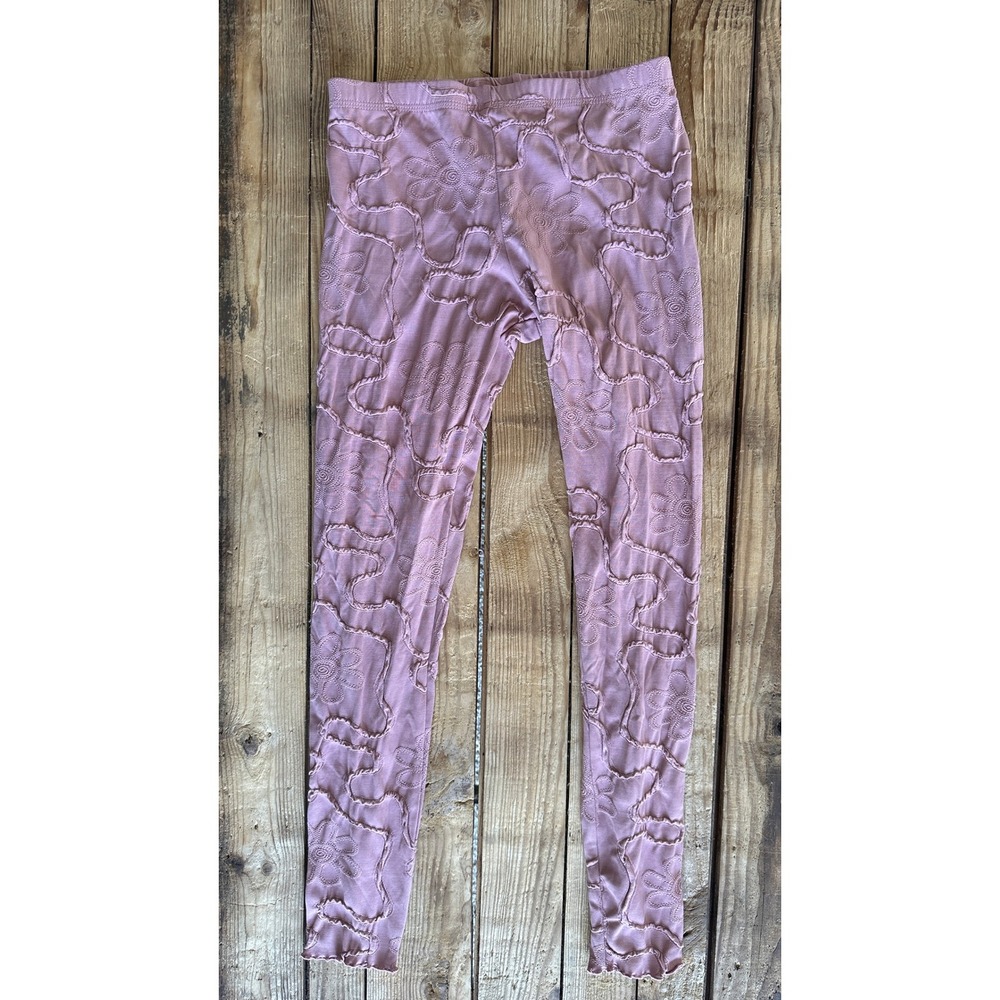 Haystacks Textured Floral Leggings Pink One Size Made in USA Lettuce Hem